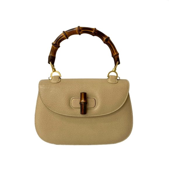 GUCCI Cream Leather Bamboo Tote Bag - Picture 1 of 10